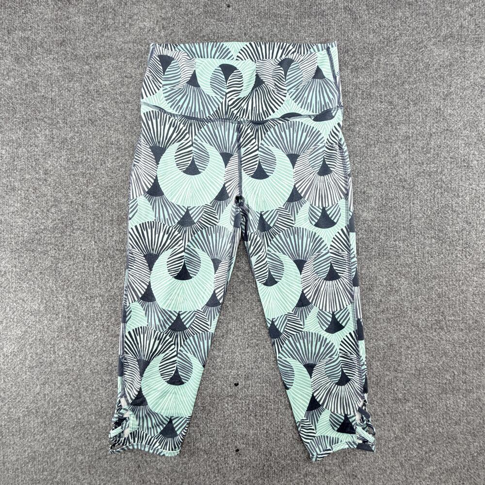 Aerie Leggings Womens Large Green Geometric Capri Chill Play Move Yoga Cutout